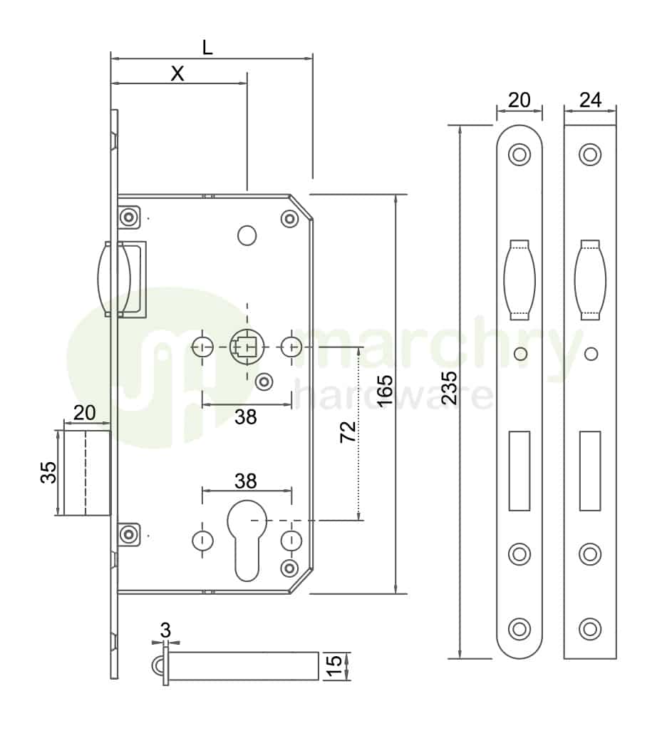 roller bolt mortise lock size